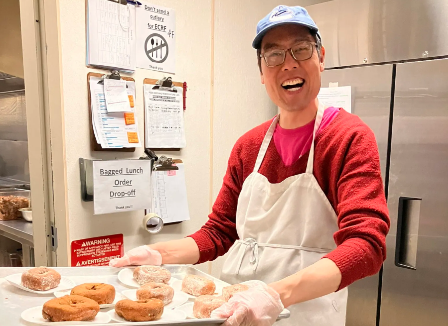Richard helping at the community kitchen